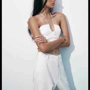 Zara White Draped Halter Top